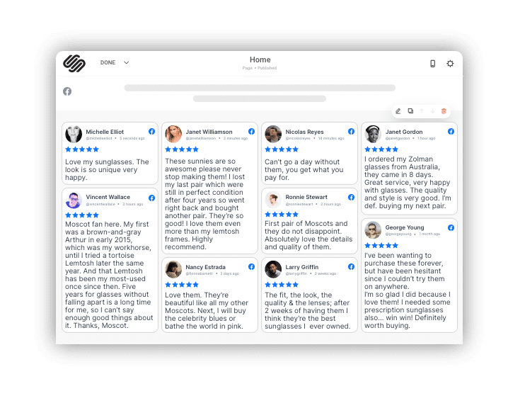 Taggbox facebook reviews widget on squarespace